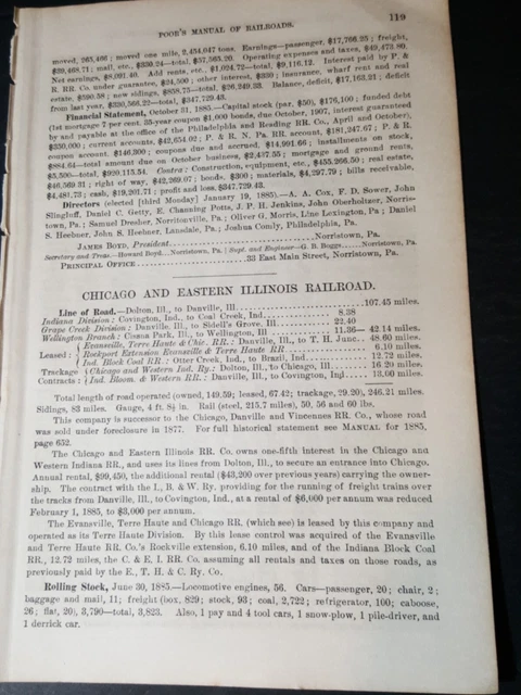 Original 1886 train report CHICAGO & EASTERN ILLINOIS RAILROAD Dolton Brazil IN