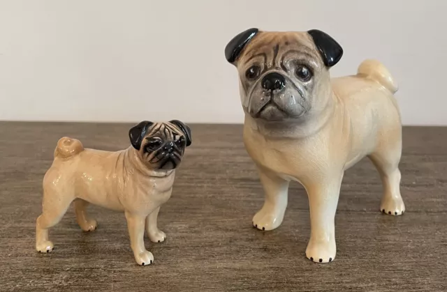 Beswick & Sylvac Pug Dog Figurine Pair Cutmil Cupie Ceramic Vintage