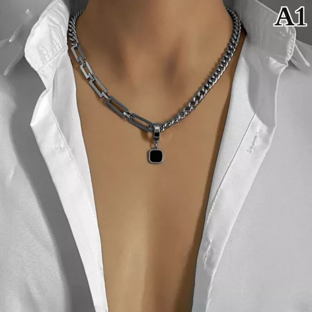 Creative Hip-hop Tide Brand Simple Black Square Earrings Pendant Necklace Men