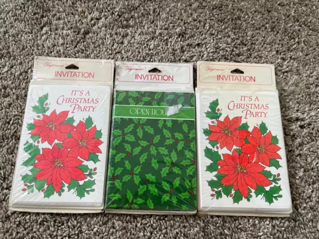 American Greetings Christmas Invitations 24 Poinsettia Cards Party Holiday Vtg