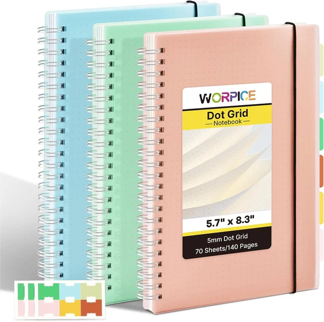 Dotted Spiral Notebook - 3 Pack Bullet Dotted Journal A5 Dotted 5.7" x 8.3"