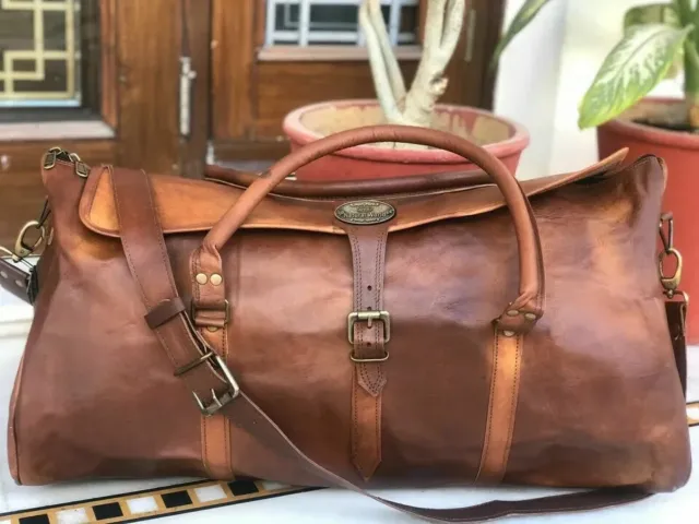 Vintage Duffle Luggage Weekend Travel Bag 25" Handmade Men's Waxed Bull Leather