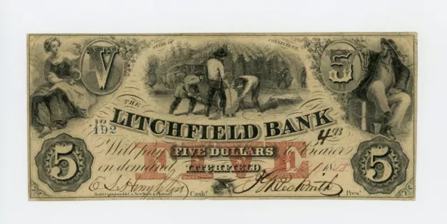 1858 $5 The Litchfield Bank - Litchfield, CONNECTICUT Note
