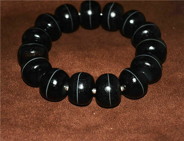 tibetan old antique medicine dzi bead bracelet mala prayer beads banded agate