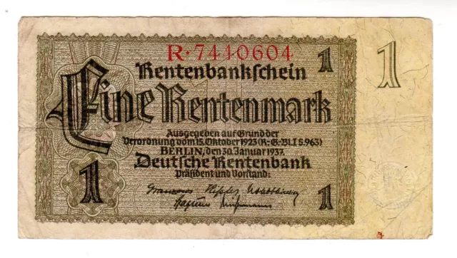 Allemagne GERMANY Billet 1 RENTENMARK 1937 P173 BON ETAT