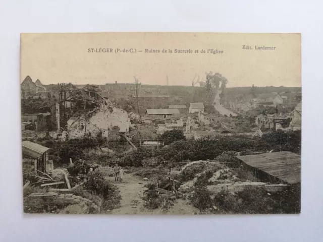 cpa Rare 62 - SAINT LEGER (Pas de Calais) RUINES de la SUCRERIE et de l'EGLISE