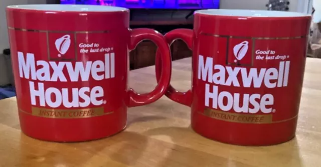 Vintage 80s MAXWELL HOUSE Coffee Mugs Good To The Last Drop Instant Coffee - 2