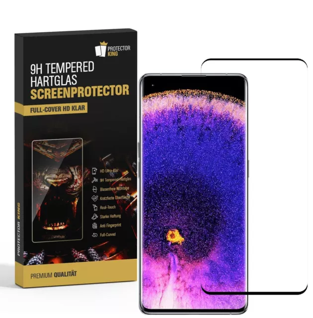 2x 9H Panzerfolie für Oppo Find X5 Pro FULL CURVED Hartglas Schutzglas SW KLAR