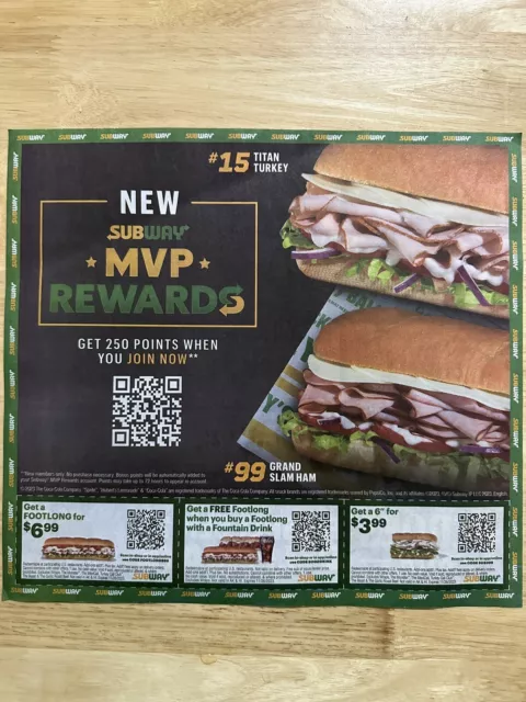 28 Subway Coupons - 2 Sheets - Exp Nov 11/26/23 - Valid Nationwide Ships  Today