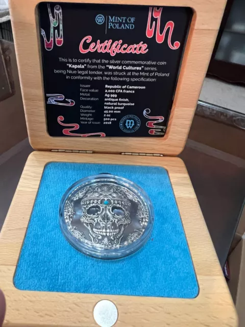 2018 Cameroon Kapala 2000 Francs World Cultures 2 oz.  Silver .999 Rare, 500 pcs