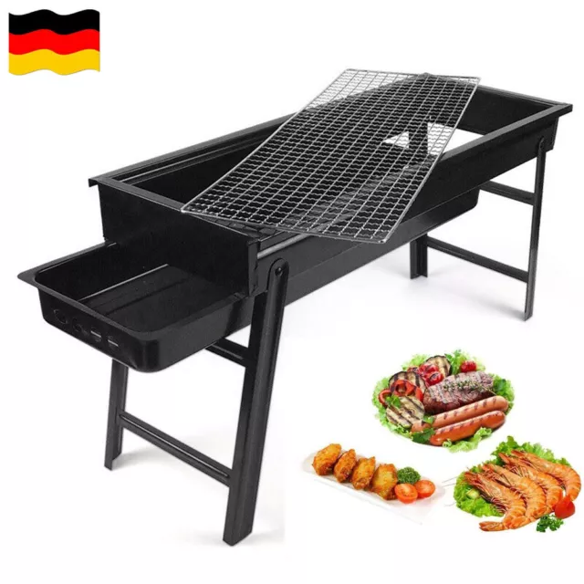 BBQ Holzkohlegrill Faltbar Edelstahl Klappgrill Standgrill Outdoor Camping Grill