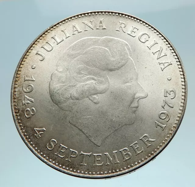 1973 Niederlande Königreich Königin JULIANA authentisches Silber 10 Gulden Münze i76201