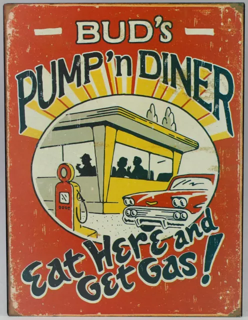9977585-x Retrò Vintage Targa di Latta Bud ´ S Pompa ´ N Diner 25x33cm