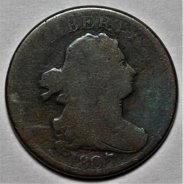 1807 Draped Bust Half Cent - Rotated Die - US 1/2c Copper Penny Coin - L30