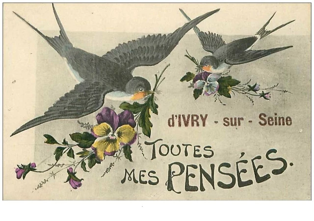 94.IVRY SUR SEINE.n°10688.D'IVRY SUR SEINE TOUT MES PENSEES.BIRDS.FANTAISI