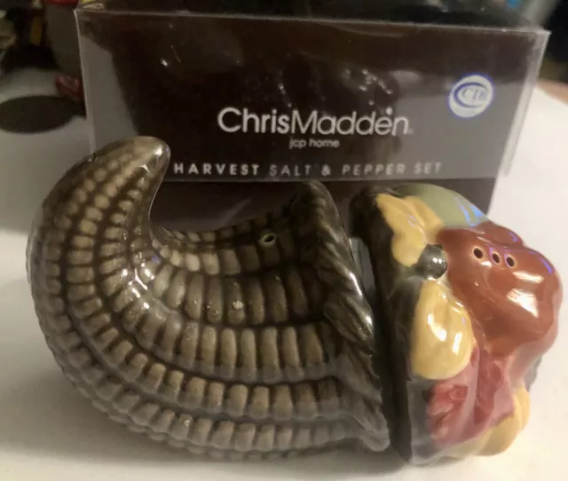 NIB Chris madden CORNUCOPIA Thanksgiving Harvest Autumn Fall Salt+Pepper Shaker