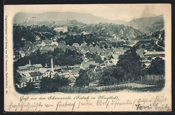 Forbach im Murgthal, Blick über die Dächer, Ansichtskarte 1902