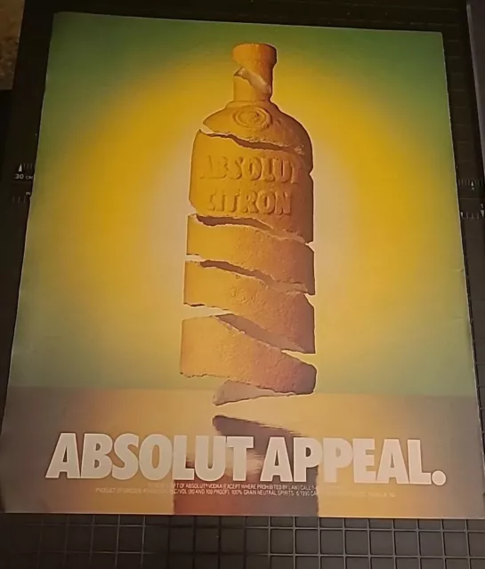 1991 Absolut Citron Vodka Appeal Orange Peel vintage Print Ad 90's 9.5x12