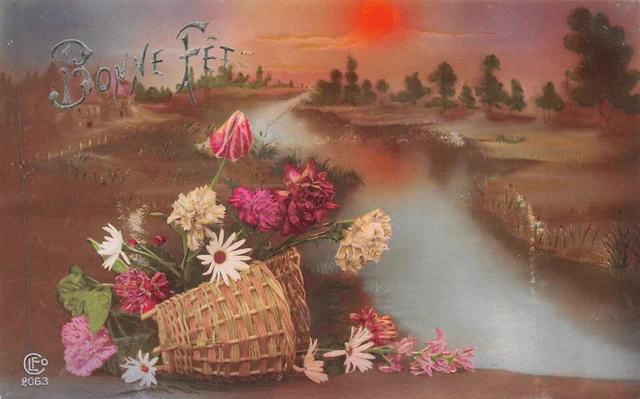 Cartolina Fantasia, Paesaggio E Cestino Da Fiori