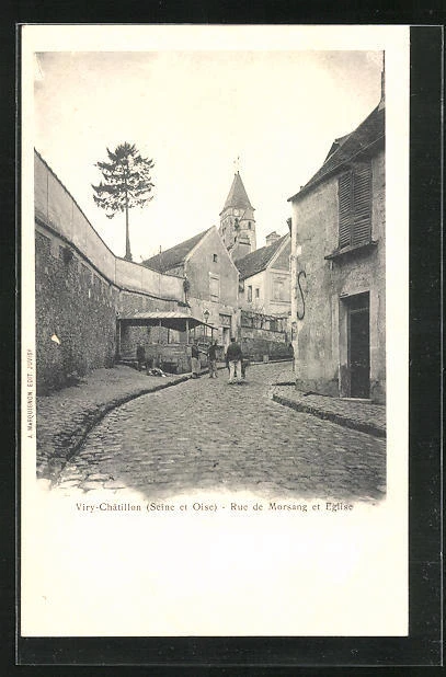 CPA Viry-Chatillon, Rue de Morsang et Eglise