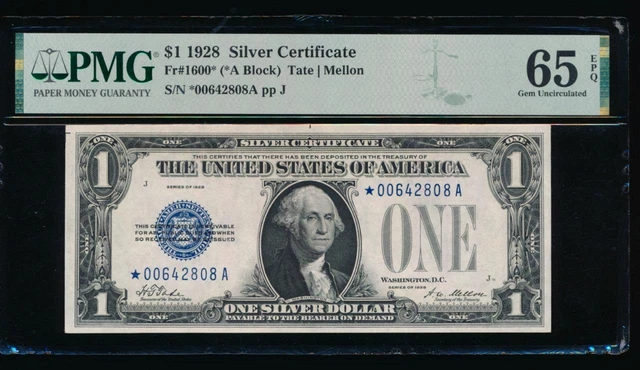 AC 1928 $1 Silver Certificate *star* PMG 65 EPQ Fr 1600