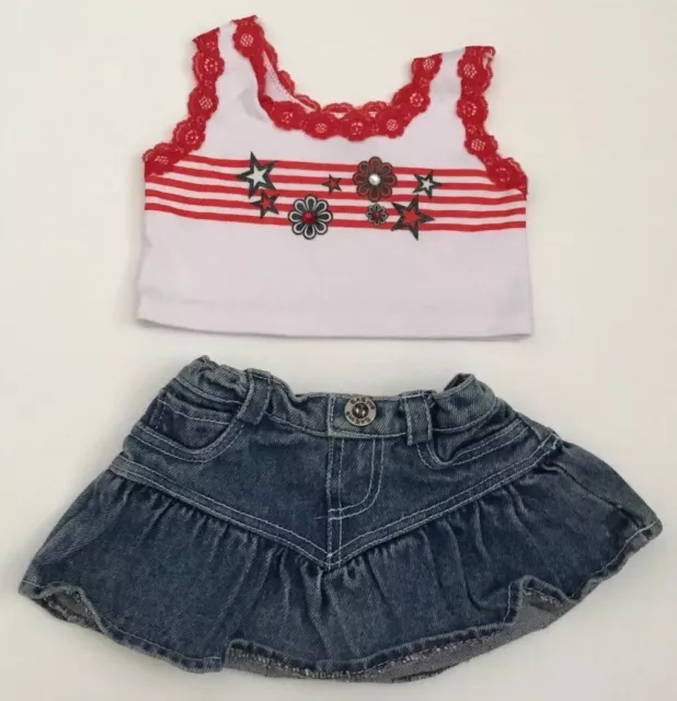 Build A Bear Clothes - White Tank Top  And Jean Skirt