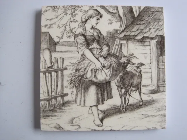 Antique 6" Victorian Mintons / Wm. Wise Tile - Country Pursuits Patt. 2164 C1886