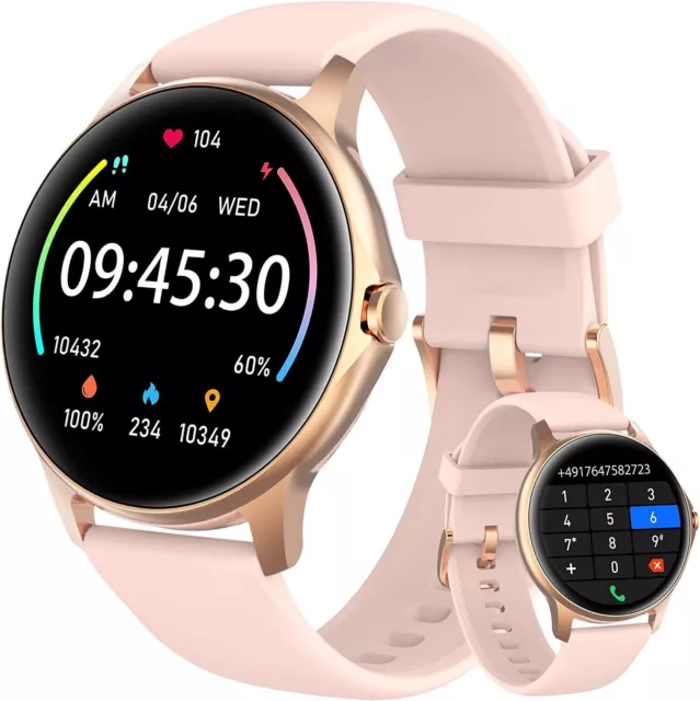 Smartwatch Damen, Fitness Tracker mit Telefonfunktion, SpO2, Puls, Schrittzähler
