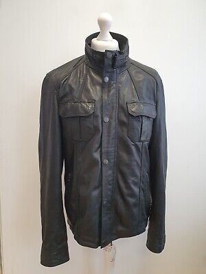Kk111 Mens Ted Baker Black Long Sleeve Zip & Snap Leather Jacket Uk S Eu 46