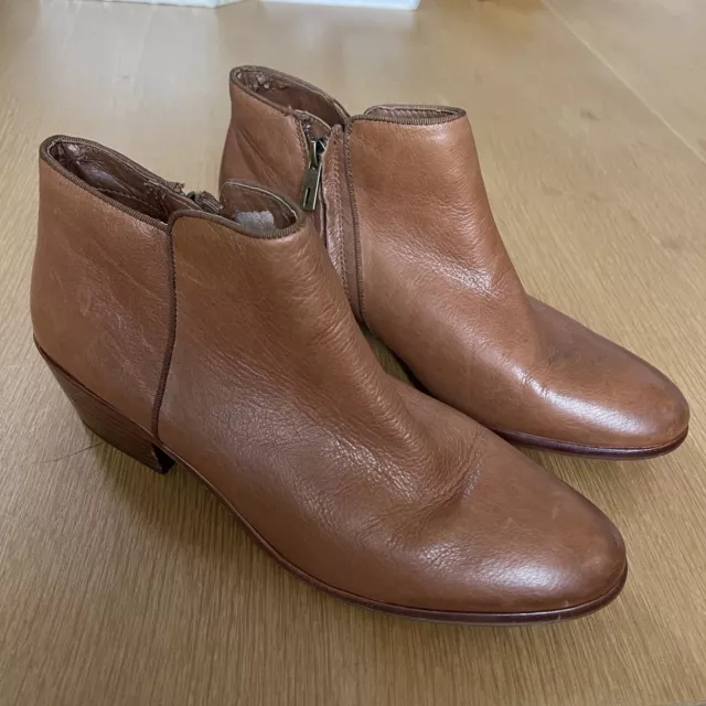 Women's Sam Edelman Sz 10 M Petty Brown Leather Ankle Booties Boots Stacked Heel