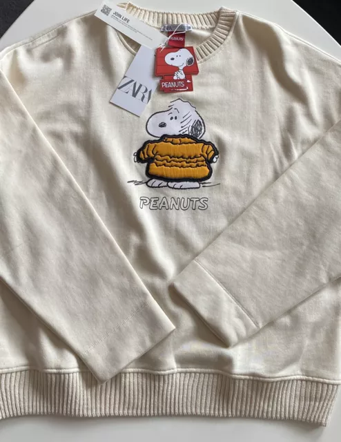 ZARA PEANUTS SNOOPY Ecru Sweatshirt Jumper Sweater Size S Bloggers