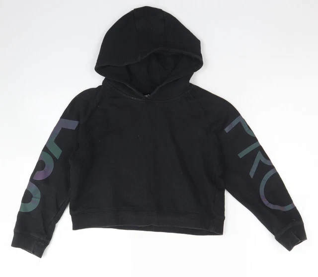 USA Pro Girls Black  Cotton Pullover Hoodie Size 11-12 Years   - Cropped