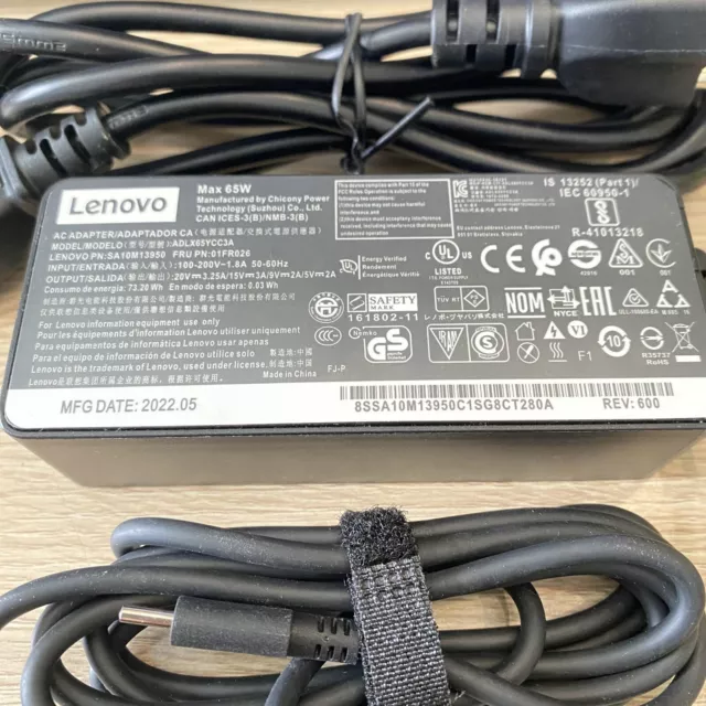 Genuine Lenovo 65W USB-C Type-C Laptop Charger Power Supply Adapter ADLX65YLC3A