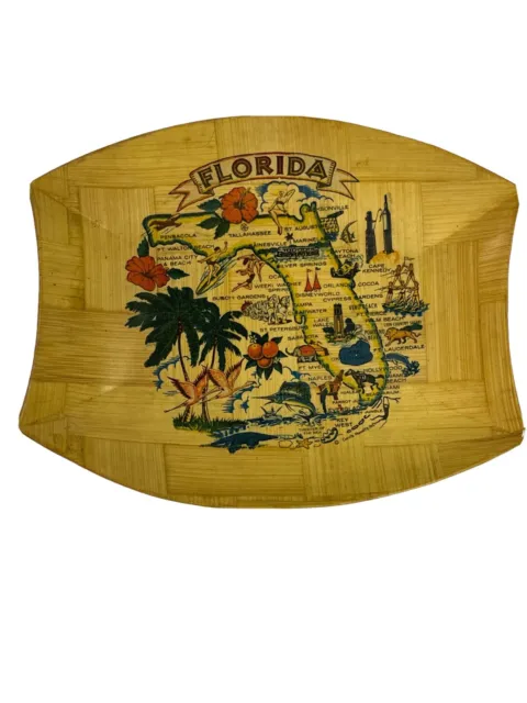 Vintage Florida State Bamboo Map Bowl
