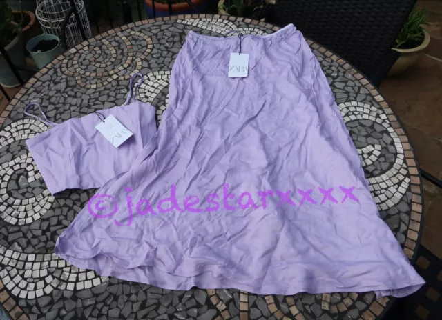 NWT Zara 3Pcs Pink Purple Linen Paisley Top Shirt Trousers Pants Co Ord Set  S M