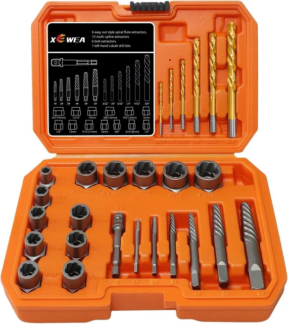 Screw&Bolt Extractor Set and Left Hand Drill Bit Kit, Easy Out Broken Lug Nut Ex