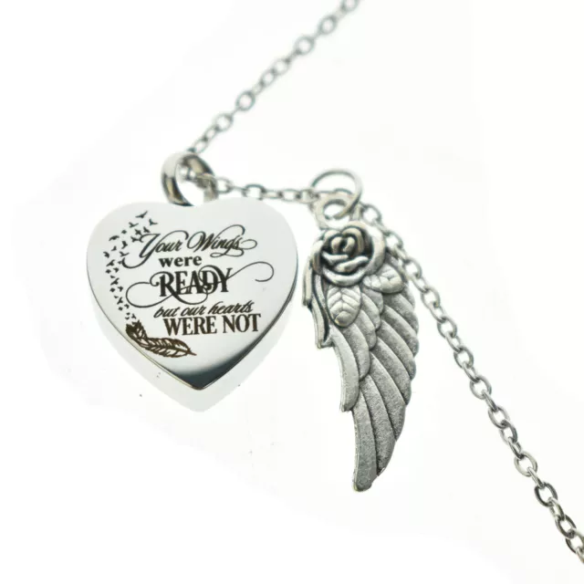 Heart Cremation Memorial Urne Collier Pendentif Ailes 12 couleurs, Avec Outil 2