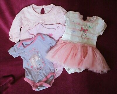 Baby Girls Clothing Bundle 6-9 Months x4 Items - Tutu Dress - Bodysuit - T-Shirt
