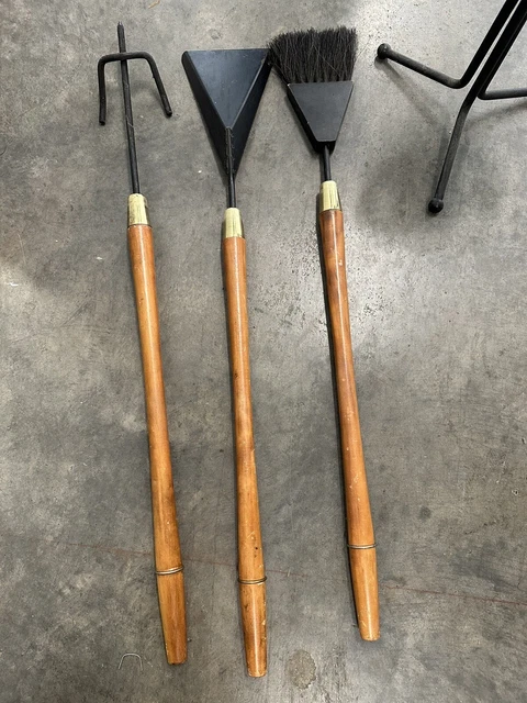 Mid 20th Century Modernist Wood Handle Fire Tools in Stand 2