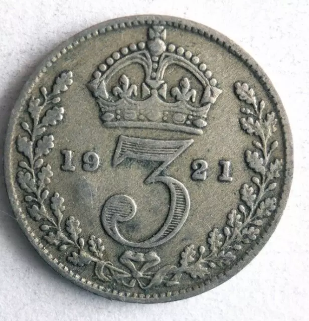 1921 Grande-Bretagne 3 Pence - Excellent Pièce Argent Bretagne Poubelle#P