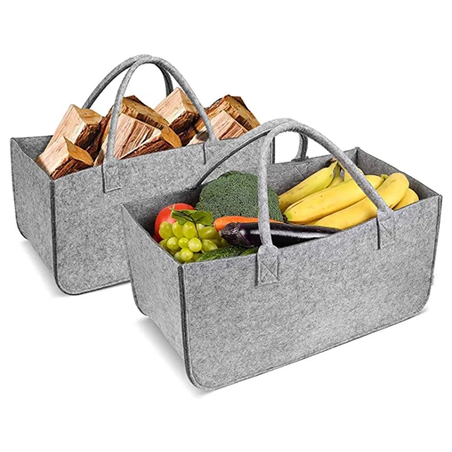 2 Stück Filztaschen für Kaminholz Einkaufstasche Holzkorb Einkaufskorb faltbar
