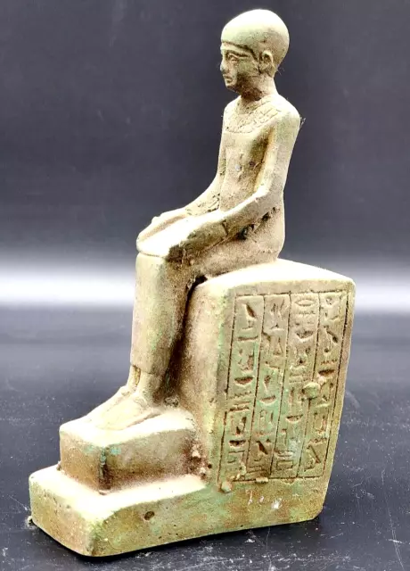 Seated Imhotep Ancient Egyptian Antique God Statue Rare Stone With Hieroglyphs