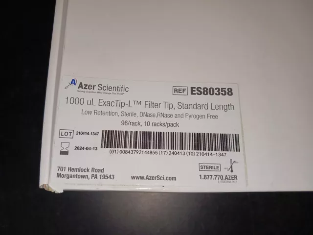 Azer ES80358 ExacTip-L 1000 µL Sterile LTS Pipet Filter Tip / Sealed Box of 960 2