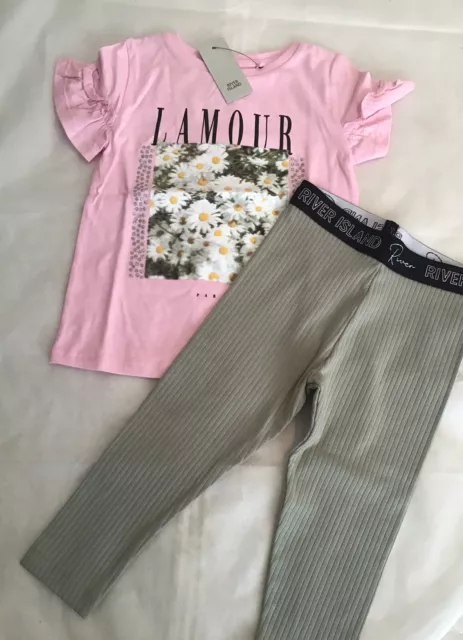 Set T-shirt Lamour River Island mini ragazze età 9-12 mesi nuova con etichette