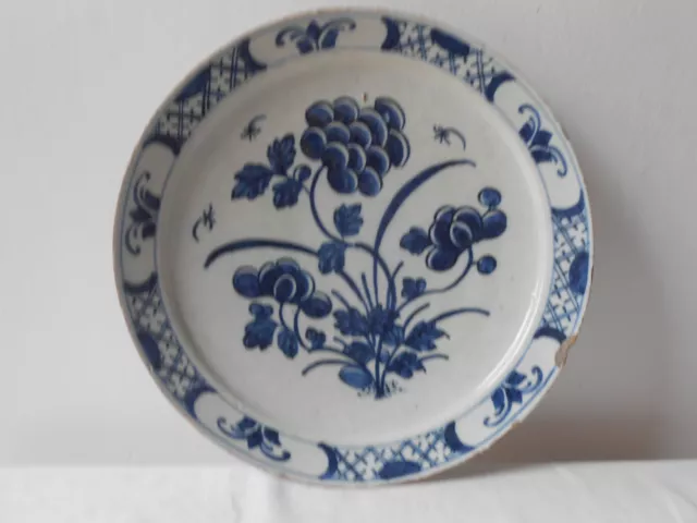 Antique ceramic Delft blue &white large plate. Charger Pottery. 18th.Mark.