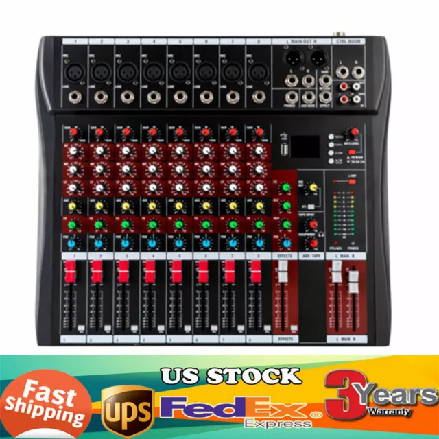 Pro 8 Channel Bluetooth Studio Audio Mixer Live Sound Mixing Console with USB