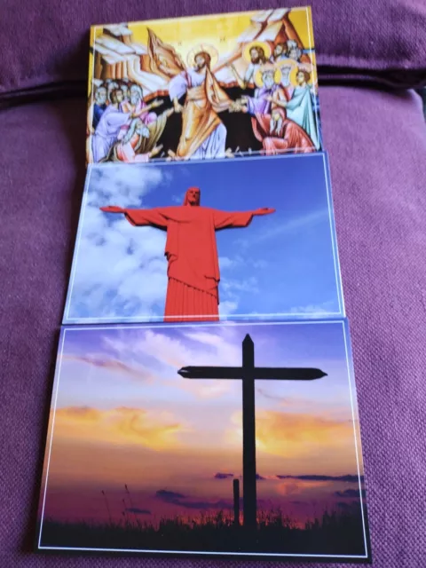 3 Glückwunschkarte Klappkarte Ostern Osterkarte Kreuz Jesus Kirche NEU