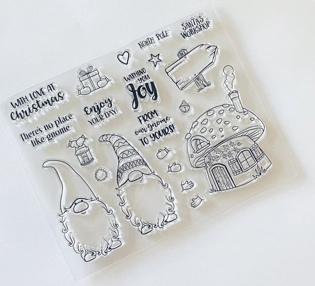 20 Gnomes Clear Stamps-Christmas/Xmas Sentiments Stamp-Toadstool-Gonk/Gnome