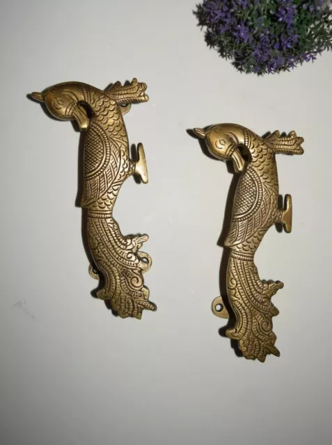 Ornate Peafowl Design Kitchen Door Pull Classic Bird Brass Peacock Handle HK295