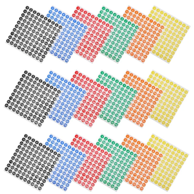60 SHEETS NUMERIC Sorting Tags Colors Coding Labels Stickers Wheel ...
